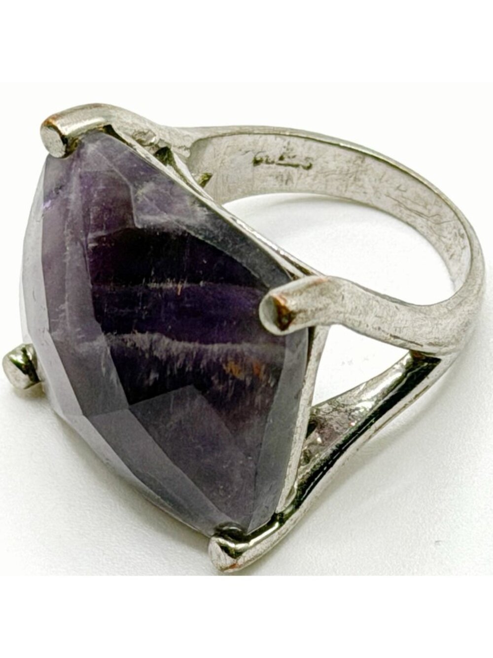GUESS‎ Faceted Amethyst Silvertone Ring Size 7